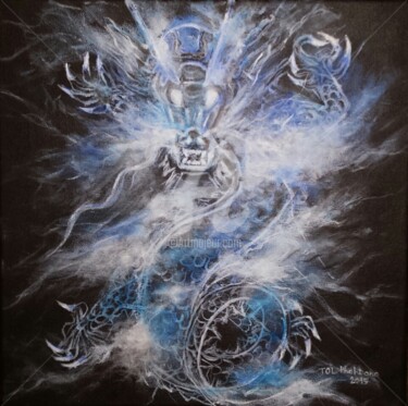 Картина под названием "Dragon bleu" - Tol Dana, Подлинное произведение искусства, Акрил Установлен на Деревянная рама для но…