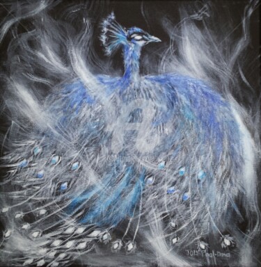 Painting titled "phoenix bleu" by Tol Dana, Original Artwork, Acrylic Mounted on Wood Stretcher frame