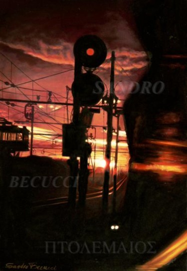 Painting titled "TRAMONTO SUI BINARI" by Tolemaios, Original Artwork, Other