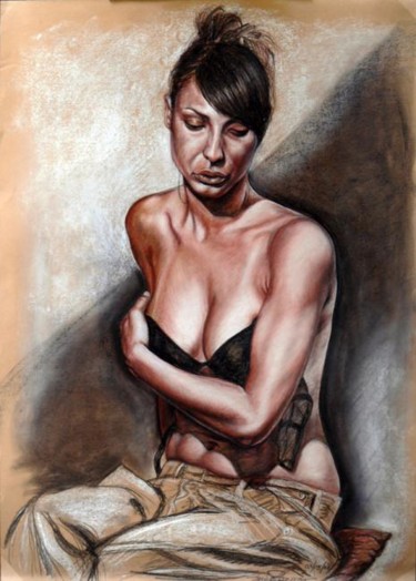 Painting titled "Modella in Studio 2" by Tolemaios, Original Artwork, Oil