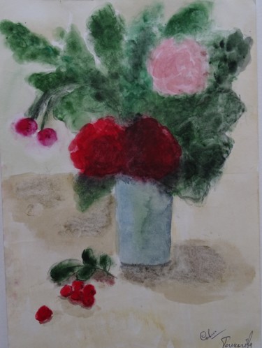 Картина под названием "Розы в усадьбе" - Софья Толкачёва, Подлинное произведение искусства, Акварель