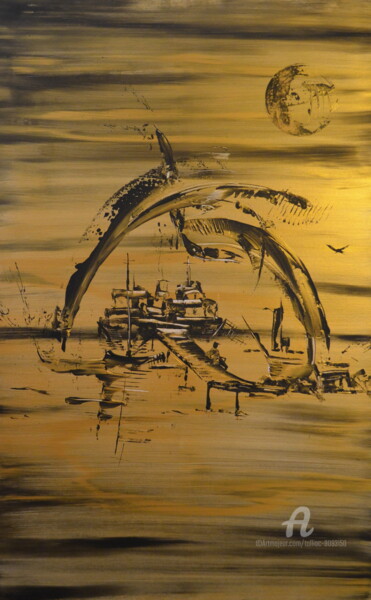 Painting titled "pêche marine" by Tolliac, Original Artwork, Acrylic