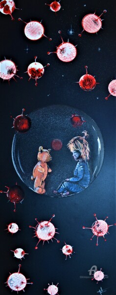 Painting titled "Dans ma bulle" by Tolliac, Original Artwork, Acrylic Mounted on Wood Stretcher frame