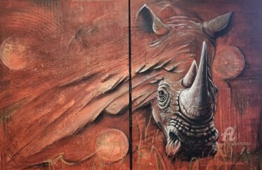 Malerei mit dem Titel "Rhinocéros" von Tolliac, Original-Kunstwerk, Acryl