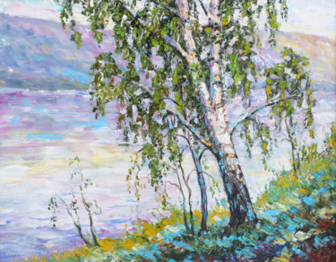 Painting titled "лето на заливе" by Irina Tolstikova, Original Artwork, Oil