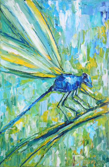 Peinture intitulée "синяя стрекоза" par Irina Tolstikova, Œuvre d'art originale, Huile