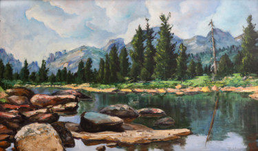 Painting titled "озеро лазурное" by Irina Tolstikova, Original Artwork, Oil