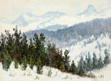 Painting titled "зима в горах" by Irina Tolstikova, Original Artwork, Oil