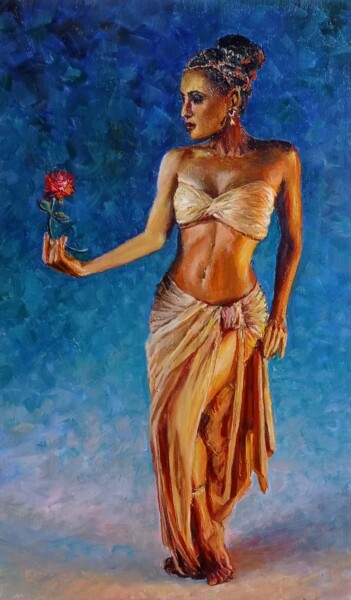 Картина под названием "бронзовая богиня" - Ирина Толстикова, Подлинное произведение искусства, Масло Установлен на Деревянна…