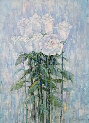 Pintura intitulada "белые розы" por Irina Tolstikova, Obras de arte originais, Óleo