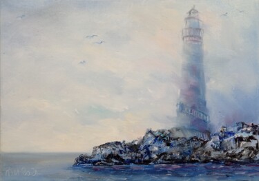 Картина под названием "призрачный маяк" - Ирина Толстикова, Подлинное произведение искусства, Масло Установлен на Деревянная…