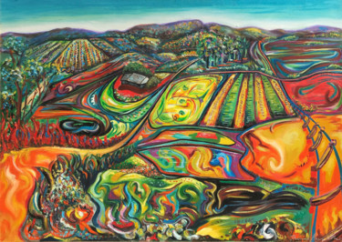 Painting titled "Lysterfield Landsca…" by Tom Aberneithie, Original Artwork, Oil Mounted on Wood Panel