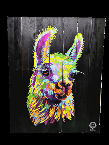 Картина под названием "Lama Pop Art" - Elioka - Tom Folcher, Подлинное произведение искусства, Чернила