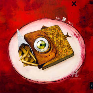 Картина под названием "Fish & Chips" - Toma, Подлинное произведение искусства, Акрил