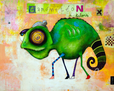 Schilderij getiteld "Caméméléon à Talons" door Toma, Origineel Kunstwerk, Acryl