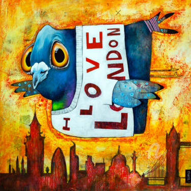Painting titled "I Love London" by Toma, Original Artwork, Acrylic Mounted on Wood Stretcher frame
