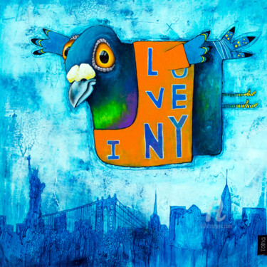 Painting titled "I Love N-Y" by Toma, Original Artwork, Acrylic Mounted on Wood Stretcher frame