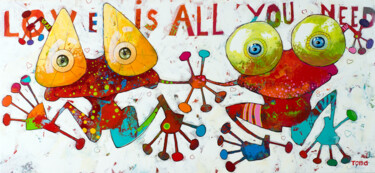 Painting titled "Love Is All You Need" by Toma, Original Artwork, Acrylic Mounted on Wood Stretcher frame