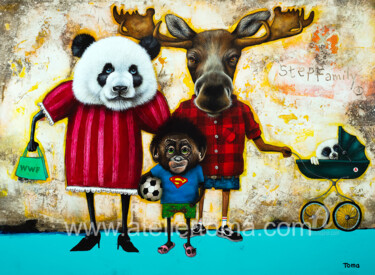Картина под названием "Stepfamily (1)" - Toma, Подлинное произведение искусства, Акрил Установлен на Деревянная рама для нос…