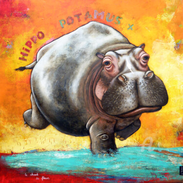 Schilderij getiteld "Hippo Potamus" door Toma, Origineel Kunstwerk, Acryl