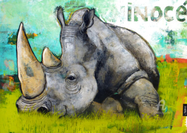 Peinture intitulée "Eros le Rhinoceros" par Toma, Œuvre d'art originale, Acrylique