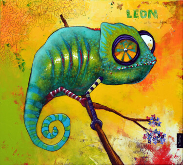 Painting titled "Léon et le Moucheron" by Toma, Original Artwork, Acrylic