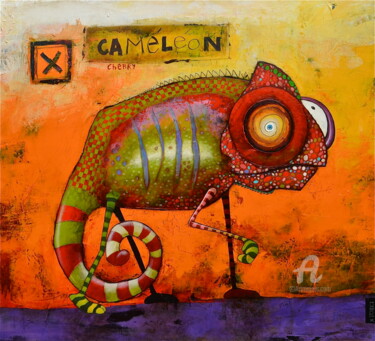 Painting titled "Caméléon Cherry" by Toma, Original Artwork, Acrylic