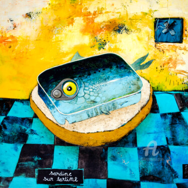 Peinture intitulée "Sardine sur Tartine" par Toma, Œuvre d'art originale, Acrylique