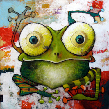 Painting titled "Grenouille aux Yeux…" by Toma, Original Artwork, Acrylic