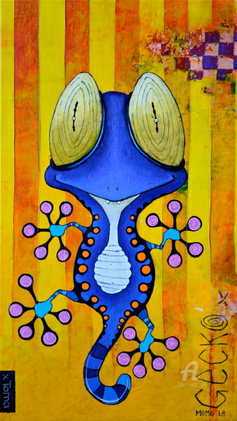 Painting titled "Momo le Gecko" by Toma, Original Artwork, Acrylic