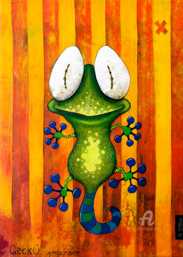 Malerei mit dem Titel "Gecko Podecroco" von Toma, Original-Kunstwerk, Acryl