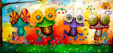 Painting titled "Garden Party" by Toma, Original Artwork, Acrylic
