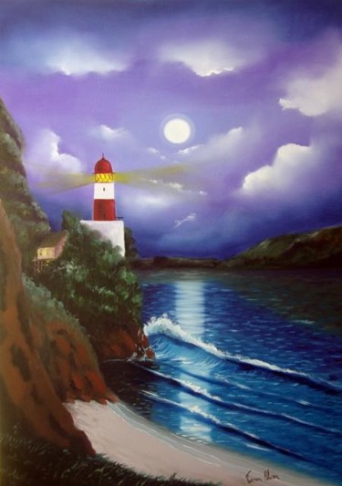 Painting titled "Noite lilás" by Tom Alves, Original Artwork