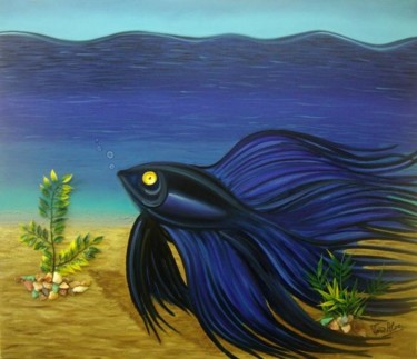 Painting titled "Um pontinho azul" by Tom Alves, Original Artwork