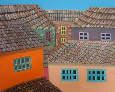 Painting titled "Estudo de telhados…" by Tom Alves, Original Artwork