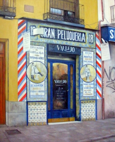 Schilderij getiteld "Peluquería Vallejo-…" door Tomás Castaño, Origineel Kunstwerk, Olie