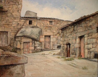 Painting titled "Bodegas en Fermosel…" by Tomás Castaño, Original Artwork, Oil