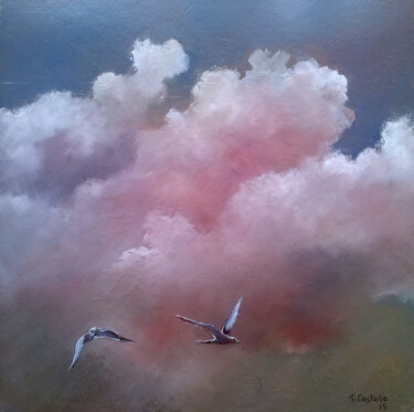 Pittura intitolato "Nubes y gaviotas" da Tomás Castaño, Opera d'arte originale, Olio