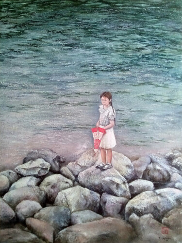 Ζωγραφική με τίτλο "Girl in liyu lake-T…" από Tomás Castaño, Αυθεντικά έργα τέχνης, Λάδι