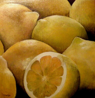Painting titled "bodegones-limones" by Tomás Castaño, Original Artwork, Oil