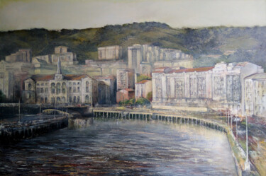 Painting titled "Panorámica de Bilbao" by Tomás Castaño, Original Artwork, Oil Mounted on Wood Panel