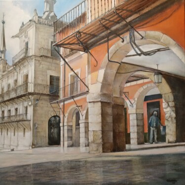 Malerei mit dem Titel "Plaza Mayor- León" von Tomás Castaño, Original-Kunstwerk, Öl