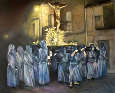 Schilderij getiteld "Procesión del Crist…" door Tomás Castaño, Origineel Kunstwerk, Olie