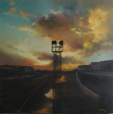 Painting titled "Atardecer desde el…" by Tomás Castaño, Original Artwork, Oil