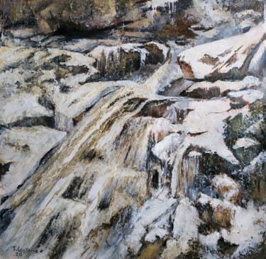 Painting titled "Cascada con nieve" by Tomás Castaño, Original Artwork, Oil