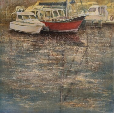 Painting titled "Barcas en Puertochi…" by Tomás Castaño, Original Artwork, Oil