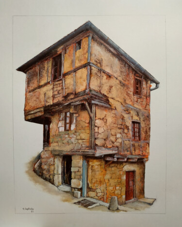 Schilderij getiteld "La Casa de Aveyron-…" door Tomás Castaño, Origineel Kunstwerk, Olie