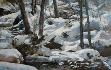 Peinture intitulée "Nieve en la orilla…" par Tomás Castaño, Œuvre d'art originale, Huile Monté sur Panneau de bois