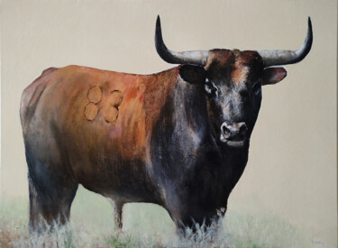Painting titled "Toro bravo II" by Tomás Castaño, Original Artwork, Oil