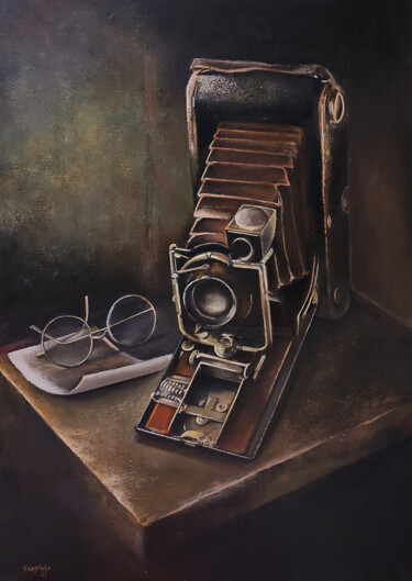 绘画 标题为“Estudio de fotógrafo” 由Tomás Castaño, 原创艺术品, 油 安装在木质担架架上